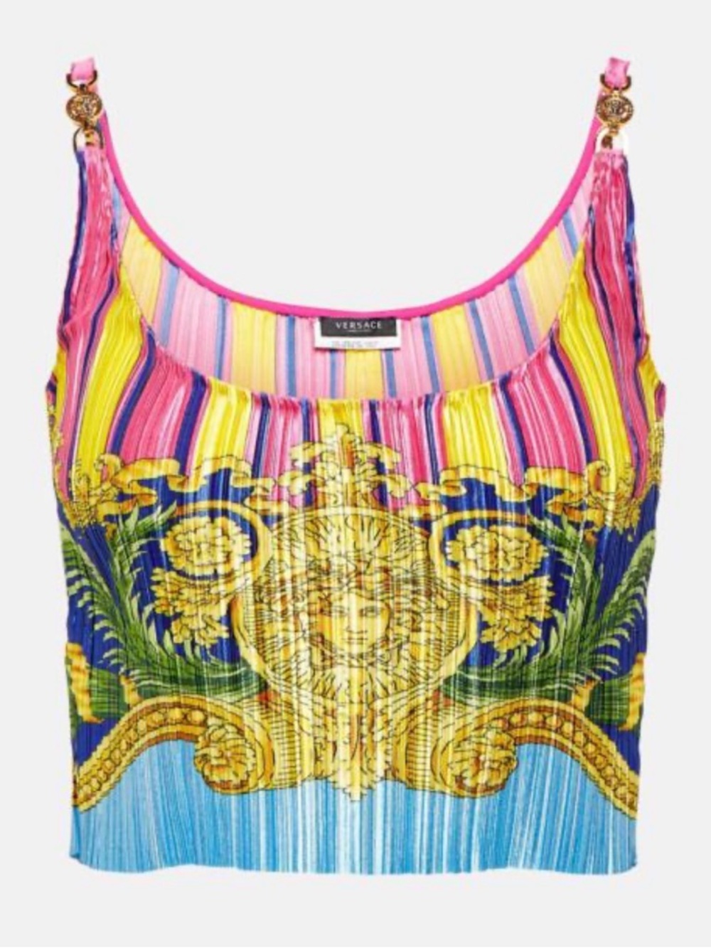 Versace Medusa Palm Springs Plissé Crop Top in multicolor.